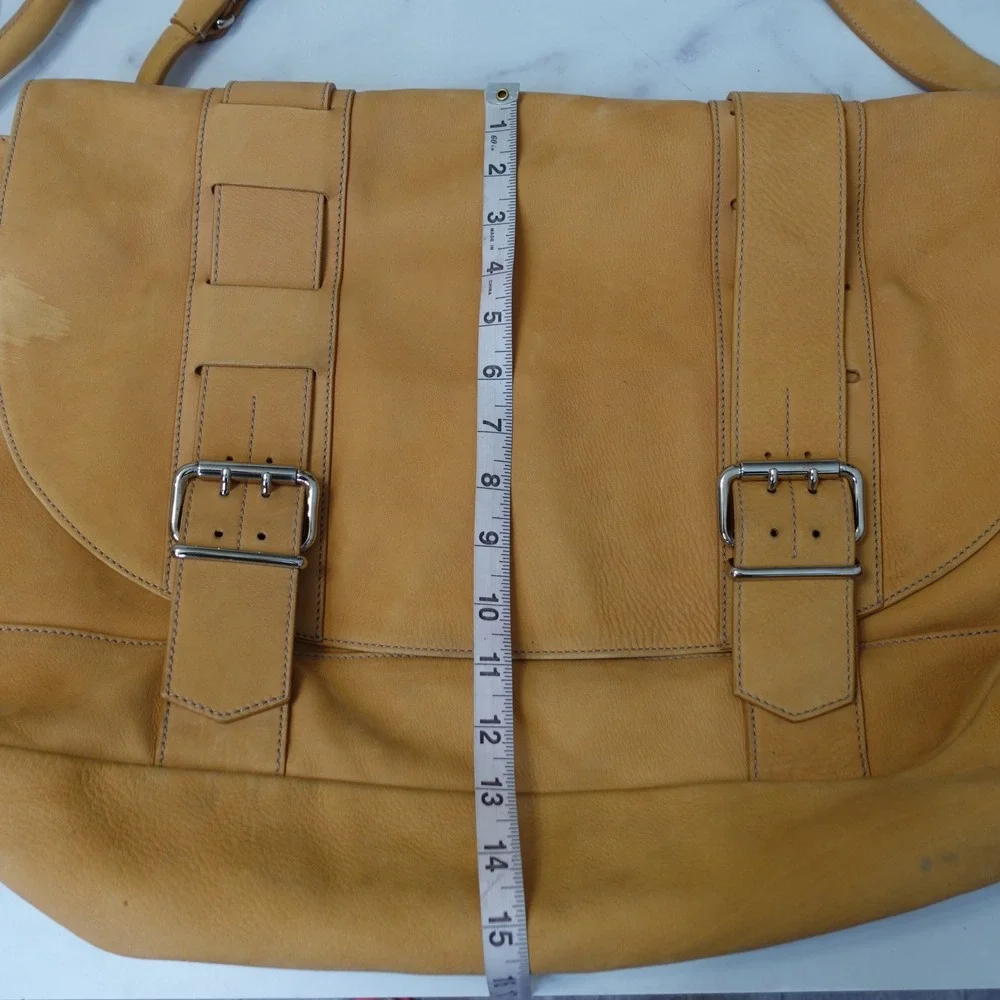 Vtg Fendi Messenger Bag‎ Large Tan Saddle Calf Leather Buckle Strap Satchel Y2K